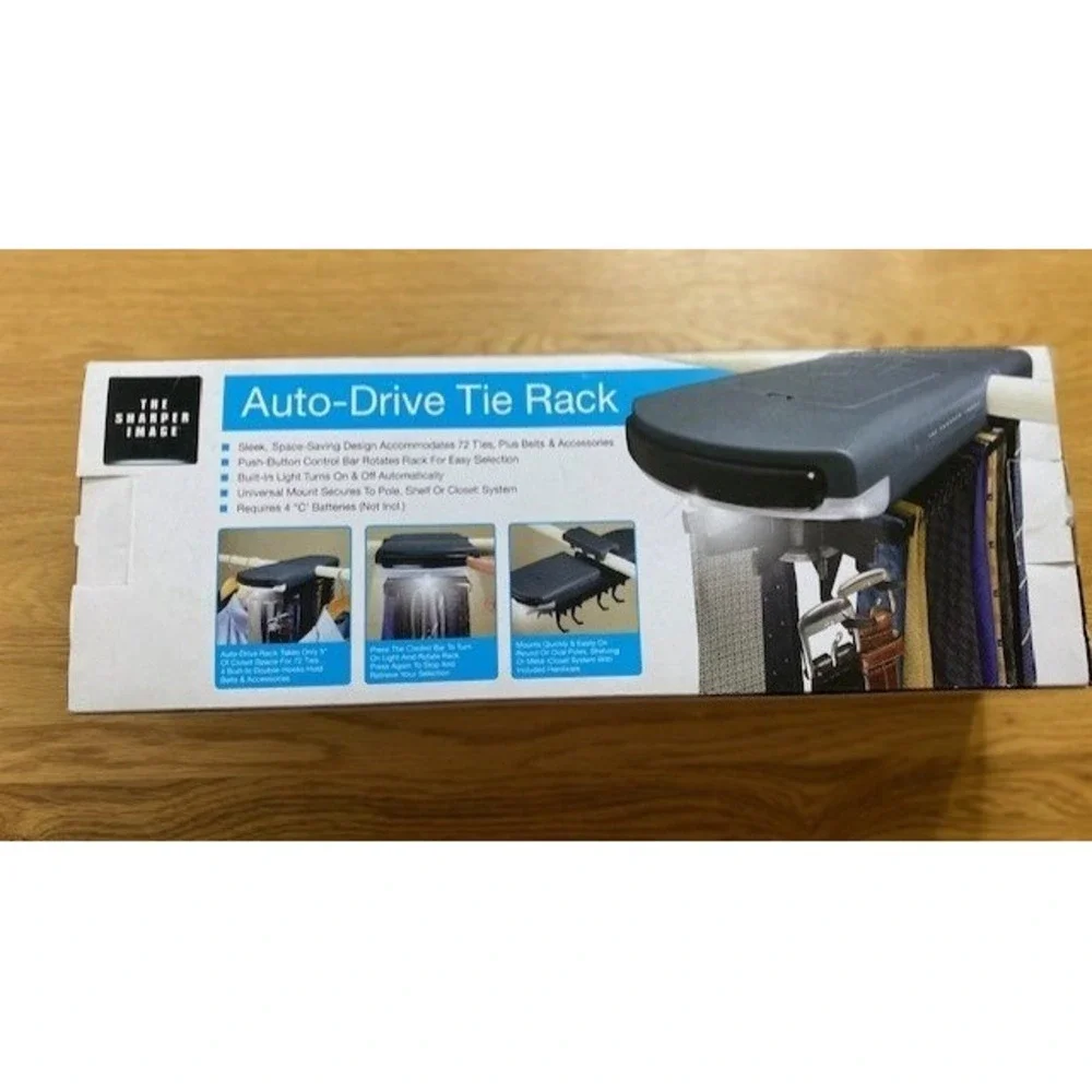 Sharper Image Auto-Drive Tie Rack Men OS Gray New Motorized 72-Tie Capacity
